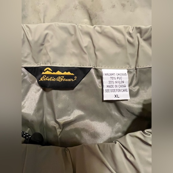 Eddie Bauer Waterproof PVC Nylon Zip Rain Suit Jacket & Pants Adult's XL Tan - Picture 10 of 14